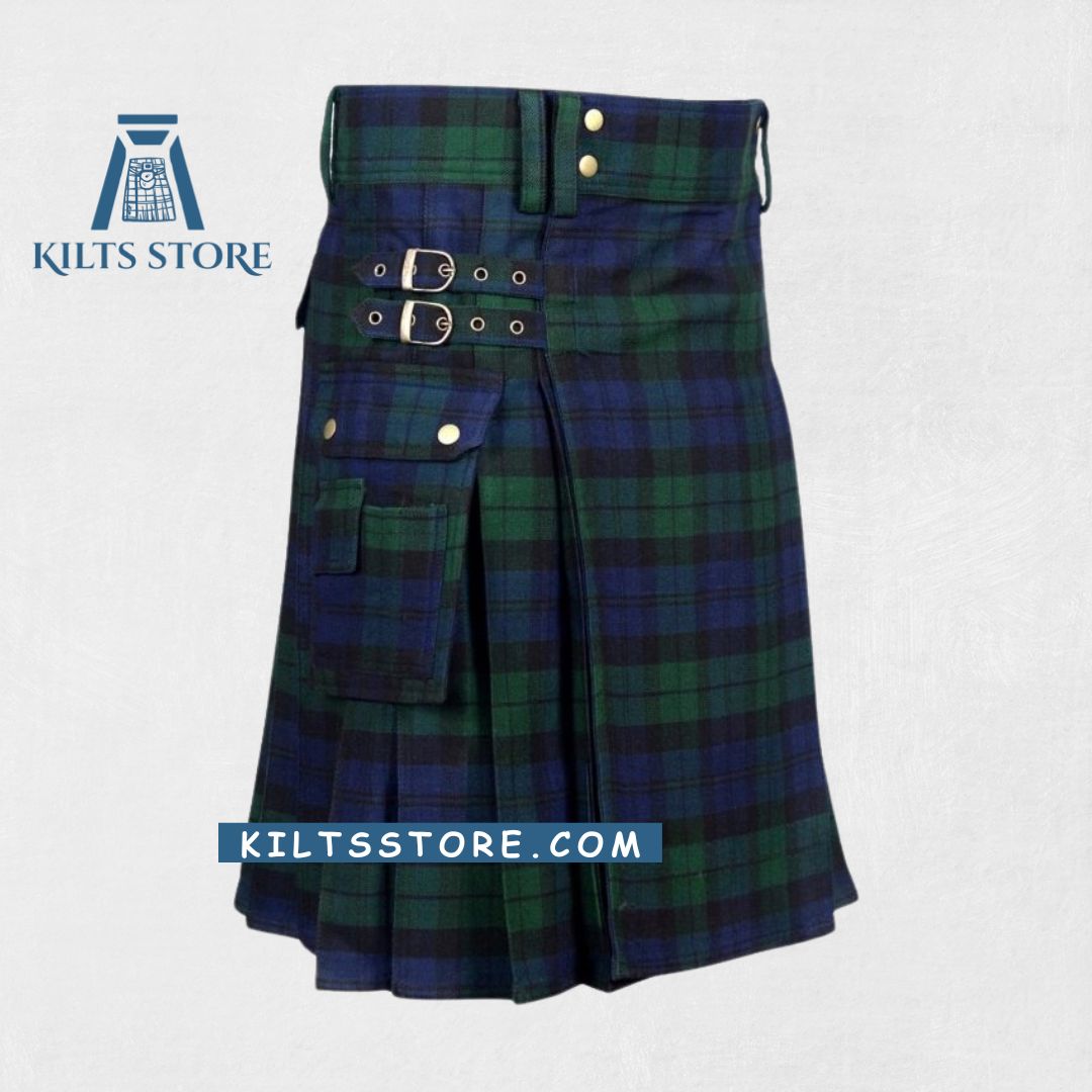 "Black Watch Custom Made Tartan Kilt with premium fabric and adjustable fit"
