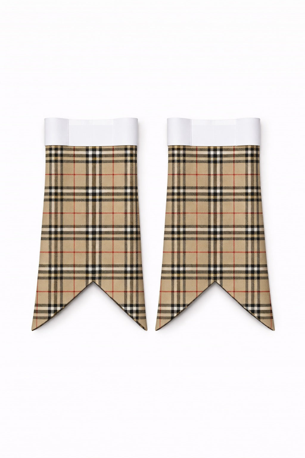 Handmade Burberry tartan kilt in beige, black, red and white pattern