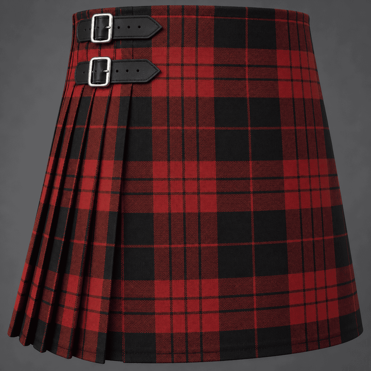 Cameron Black & Red Tartan Kilt featuring authentic Scottish tartan with traditional pleated Highland design