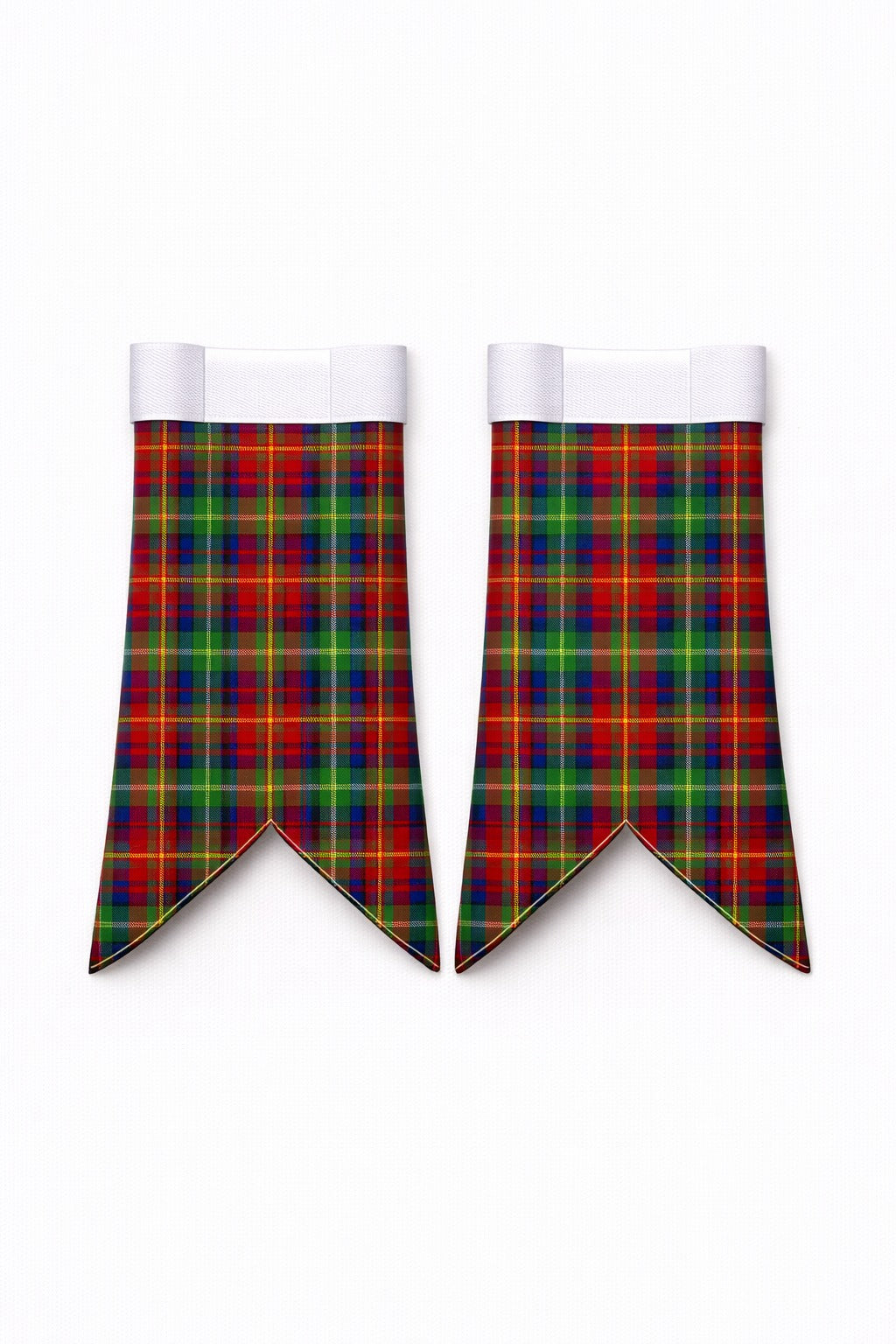 Handmade Carr tartan kilt in green, navy, and red overcheck pattern