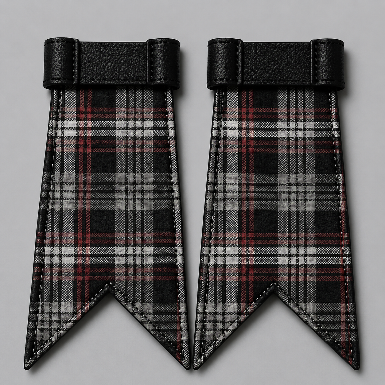Clan Auld Lang Syne Grey Tartan Flashes for Scottish kilt hose and traditional Highland dress accessories