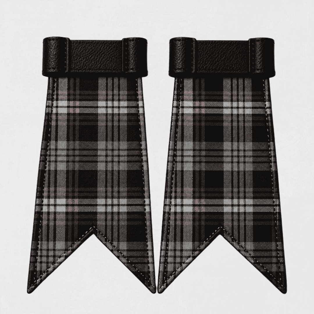 Clan Auld Lang Syne Grey Tartan Flashes for Scottish kilt hose and traditional Highland dress accessories
