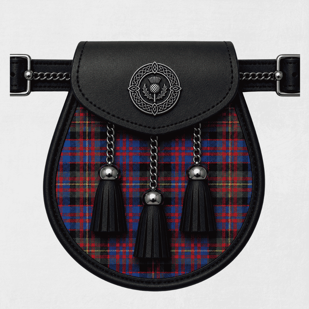 Clan Carnegie Ancient tartan sporran displayed with traditional Scottish Highland kilt accessory styling
