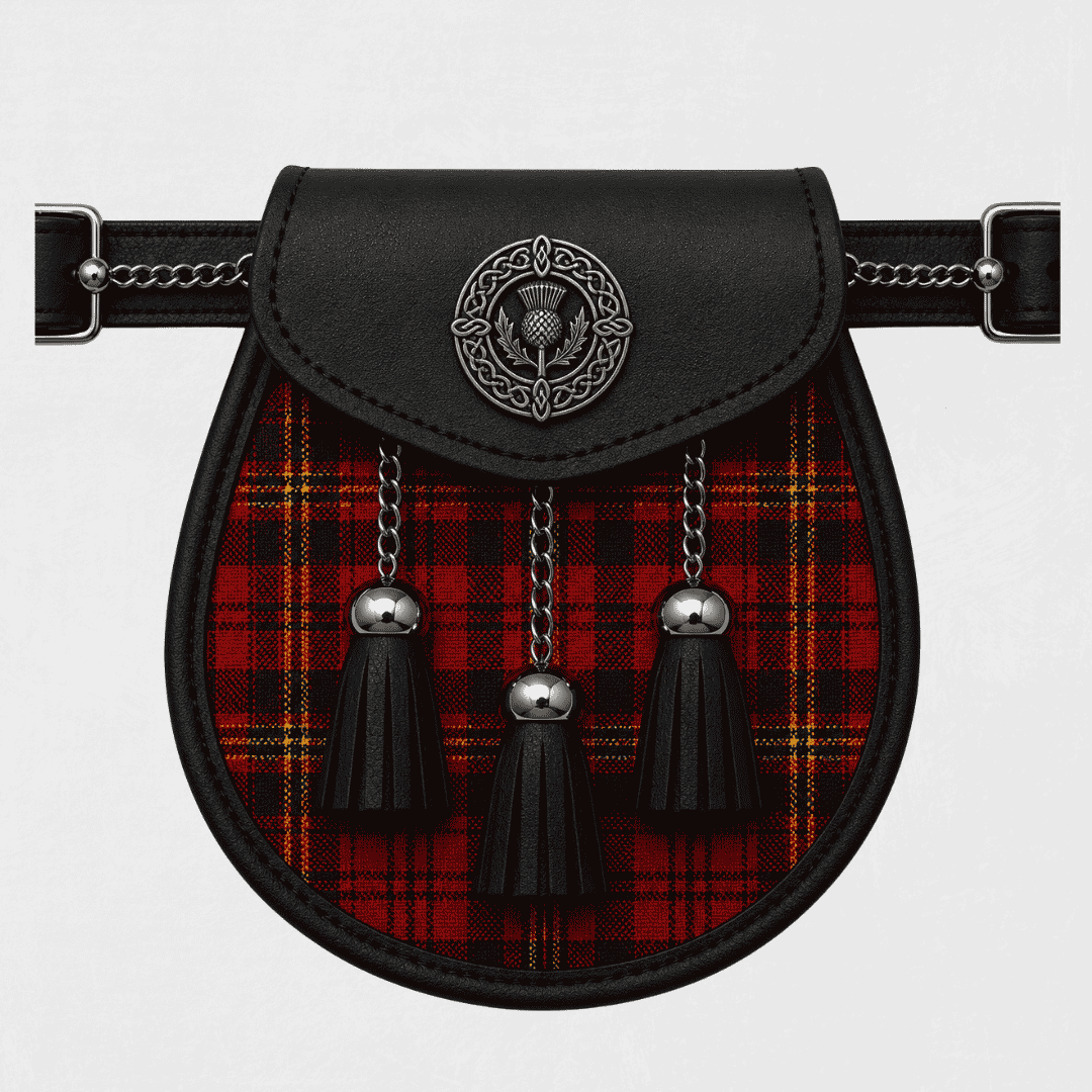 Davis Modern tartan sporran displayed with traditional Scottish kilt accessory styling