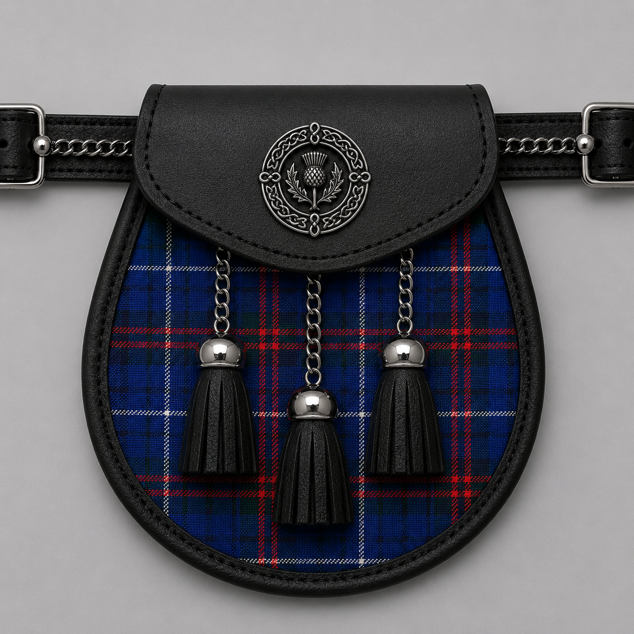 Clan Edmonstone Modern tartan sporran displayed with traditional Scottish kilt accessory for Highland wear