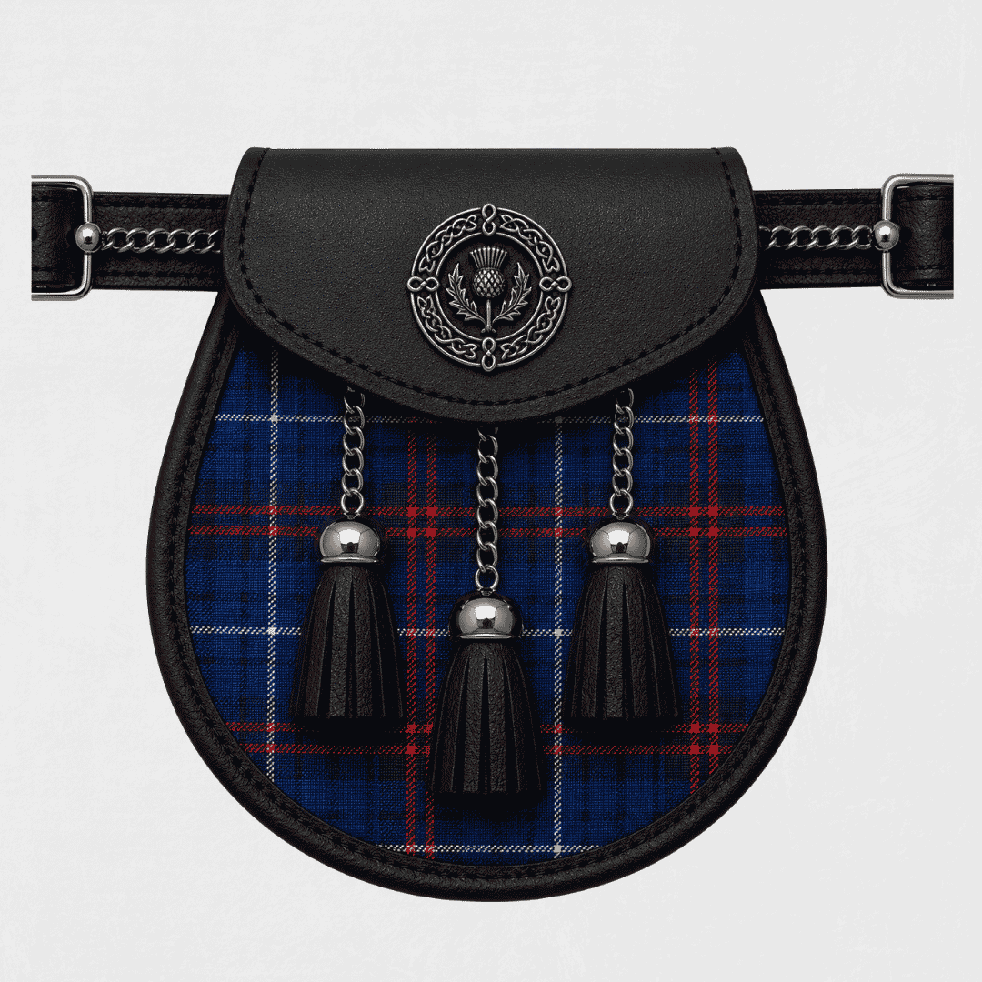 Clan Edmonstone Modern tartan sporran displayed with traditional Scottish kilt accessory for Highland wear