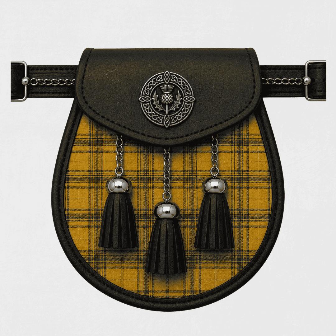 Houston Modern tartan sporran displayed with traditional Scottish Highland kilt accessory styling