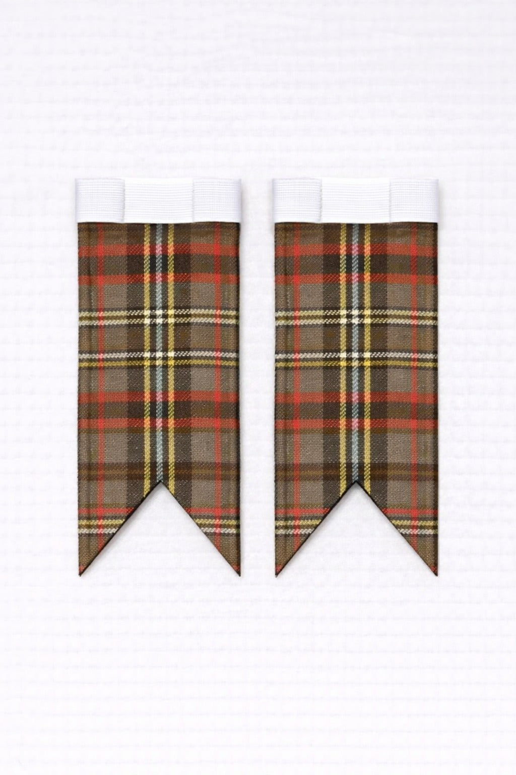 Clan Cunningham Hunting Weathered tartan flashes paired with traditional Scottish kilt hose for Highland dress