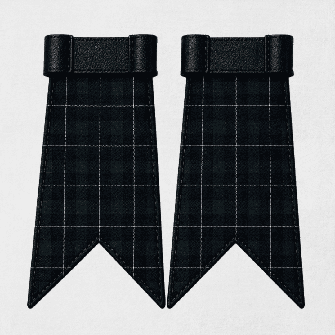 Clan Irvine Modern tartan flashes attached to kilt hose for traditional Scottish Highland dress wear