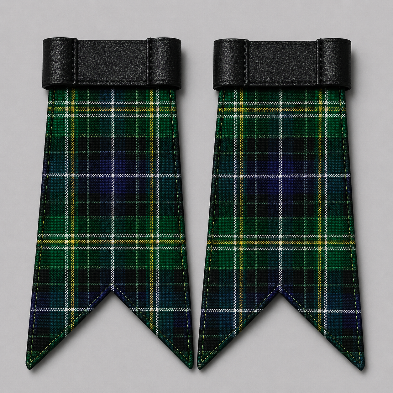 Clan MacKellar Modern tartan flashes with elastic garters for traditional Scottish kilt hose and Highland wear attire