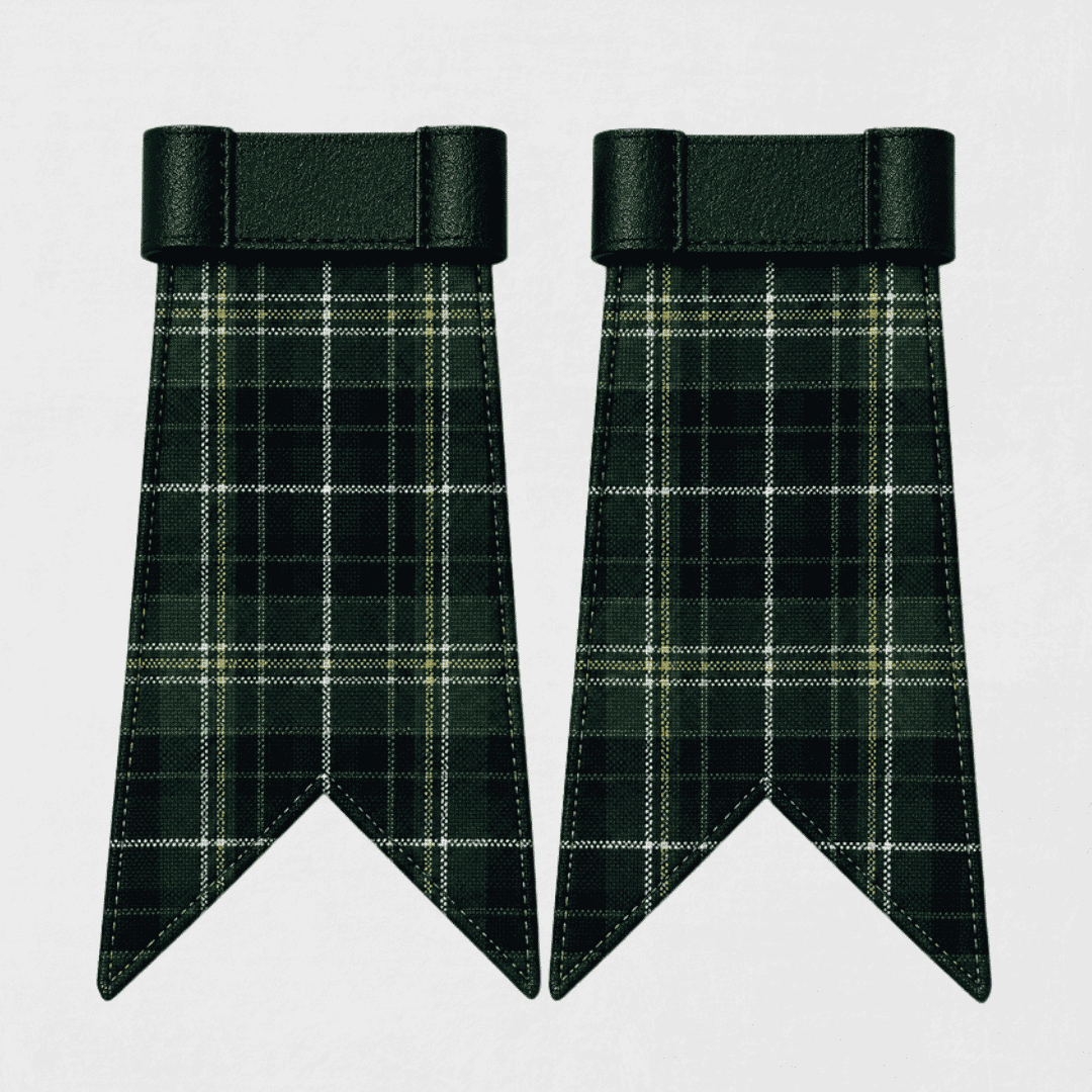 Clan MacKellar Modern tartan flashes with elastic garters for traditional Scottish kilt hose and Highland wear attire