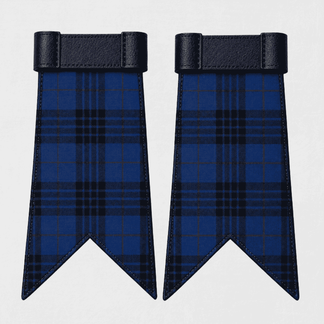 Pair of Clan Mackay Blue Tartan Flashes designed for Highland kilt hose and traditional Scottish dress wear
