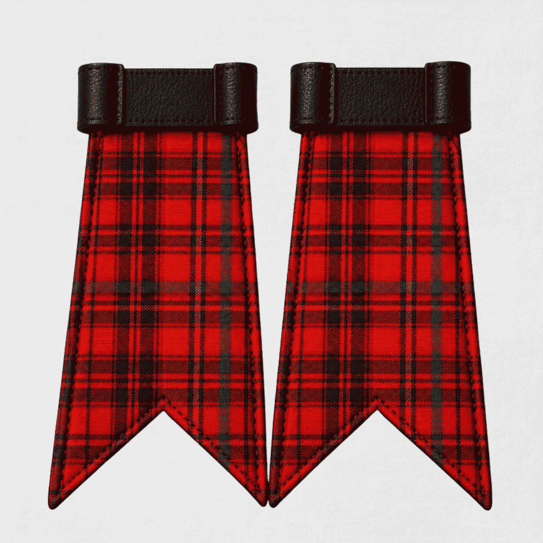 Clan Macleod Red River Ancient tartan kilt flashes with matching garters for traditional Scottish Highland dress