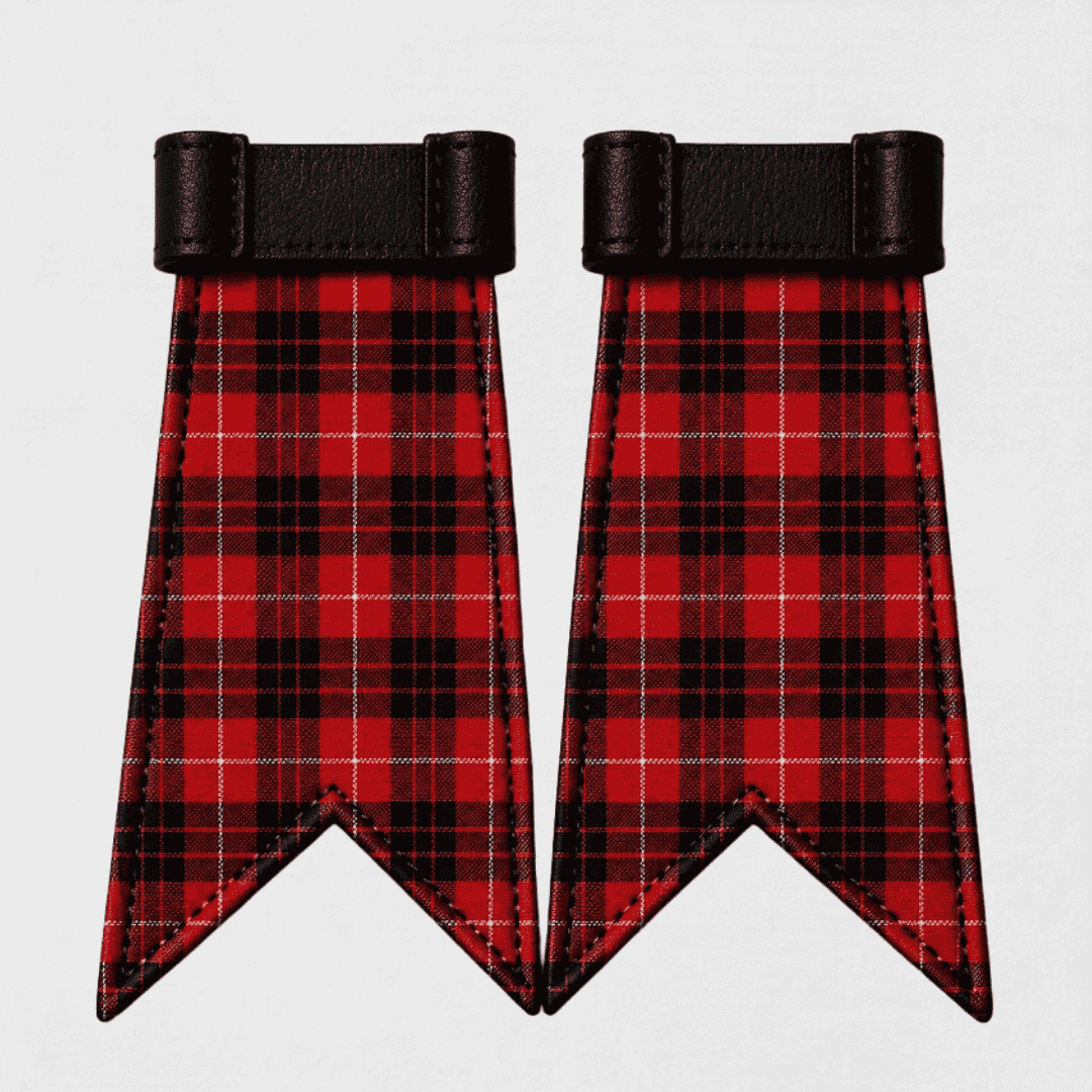 Clan Munro black and red tartan flashes attached to kilt hose for traditional Scottish Highland dress