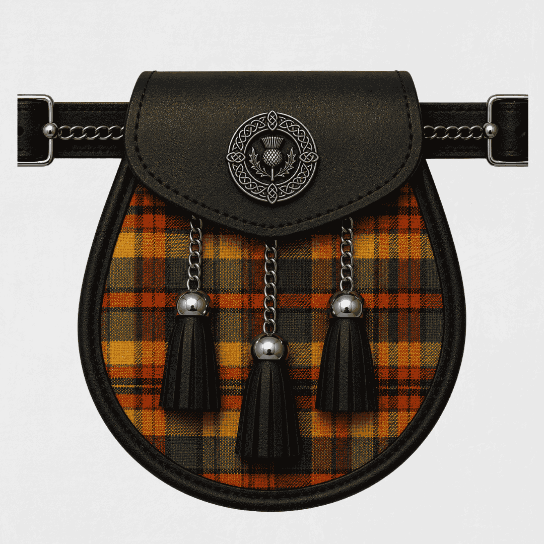 County Derry tartan sporran featuring traditional Scottish design for kilt outfits and Highland dress occasions