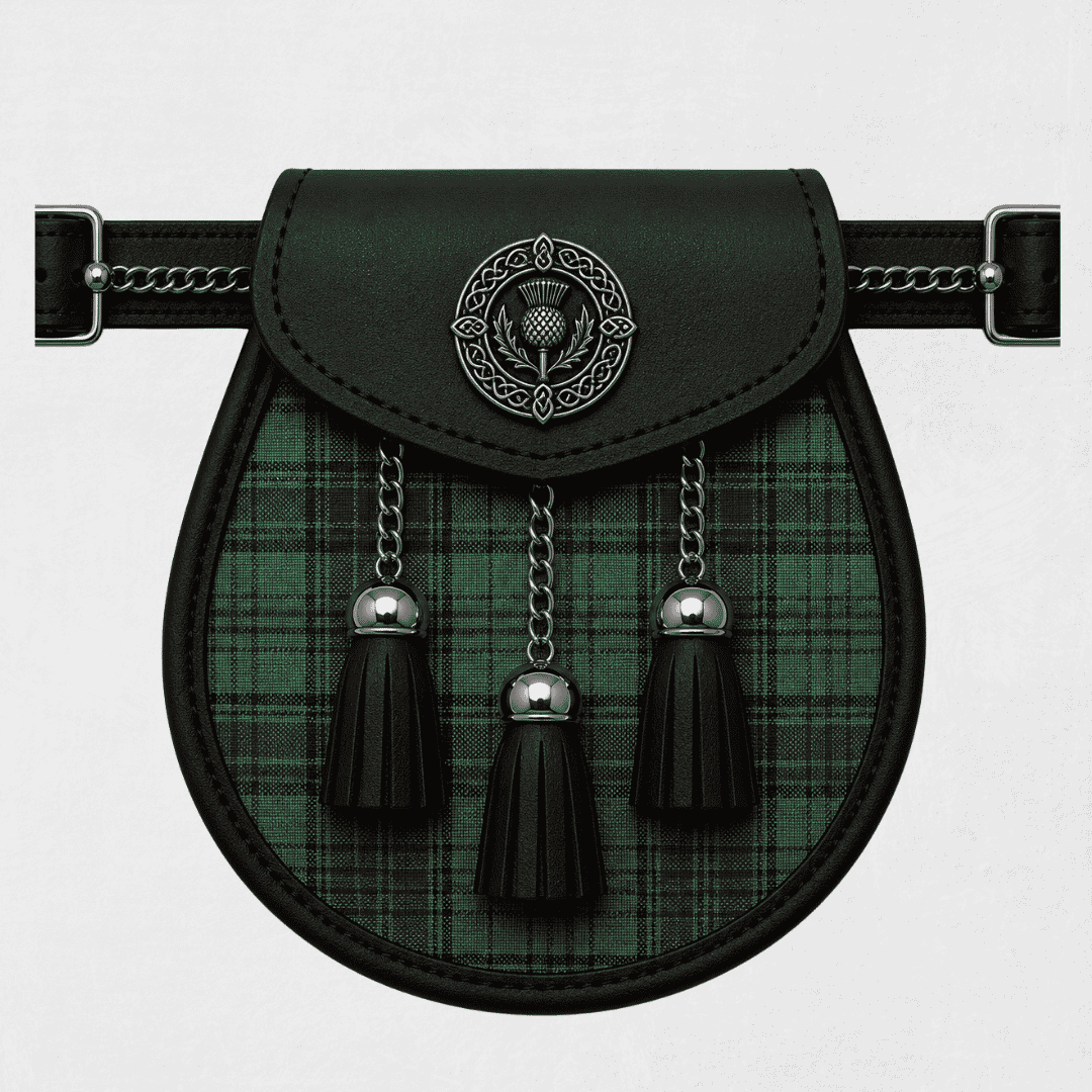County Dublin tartan sporran featuring traditional Irish pattern for Highland wear, weddings, and formal kilt outfits