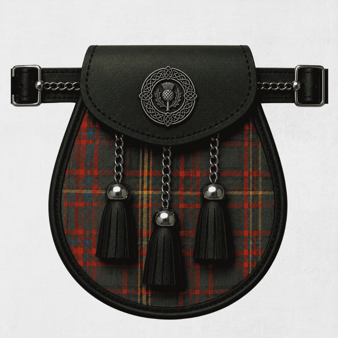 County Westmeath tartan sporran displayed with traditional kilt accessory styling for formal and casual Highland wear