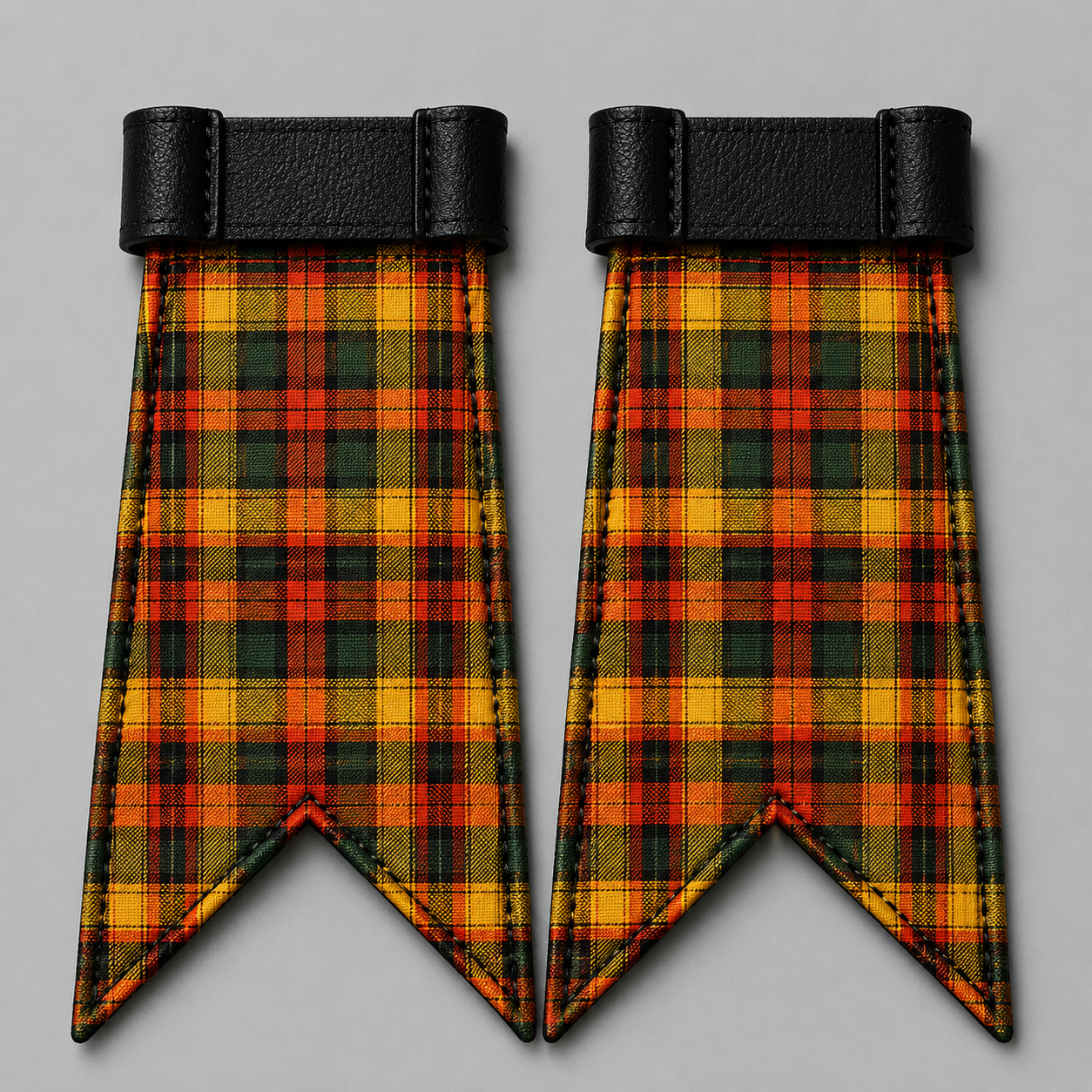 County Derry Tartan Flashes attached to kilt hose for traditional Scottish Highland dress attire