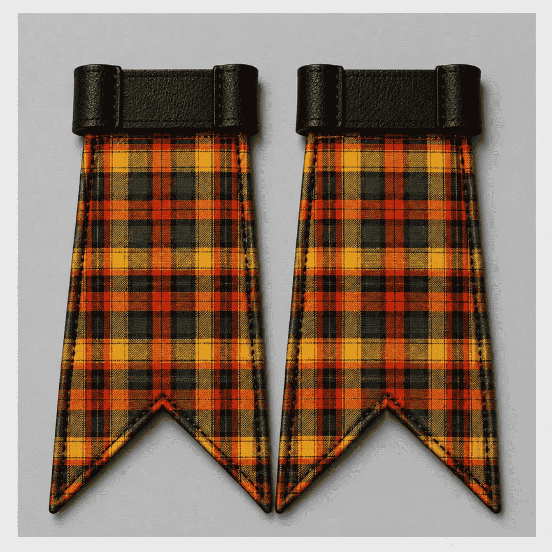 County Derry Tartan Flashes attached to kilt hose for traditional Scottish Highland dress attire