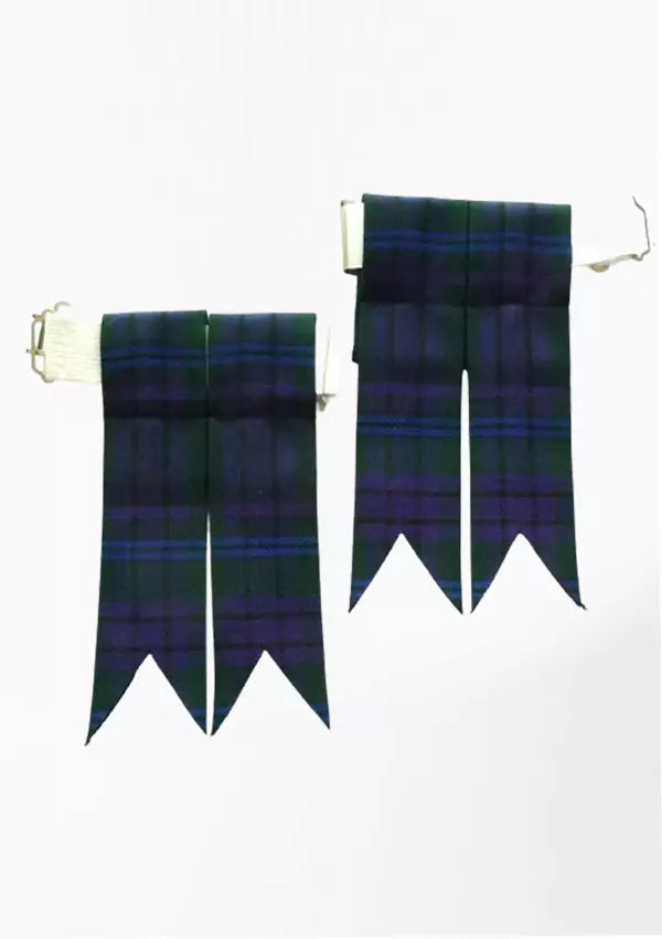 Custom Douglas tartan kilt flashes with elastic garter in green and navy plaid