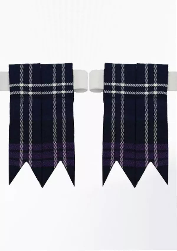 Heritage of Scotland tartan kilt flashes with elastic garters in blue and purple tones