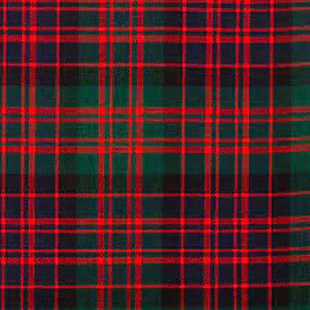 Front view of Custom Made MacDonald Tartan Trousers with classic red-based tartan and tailored design