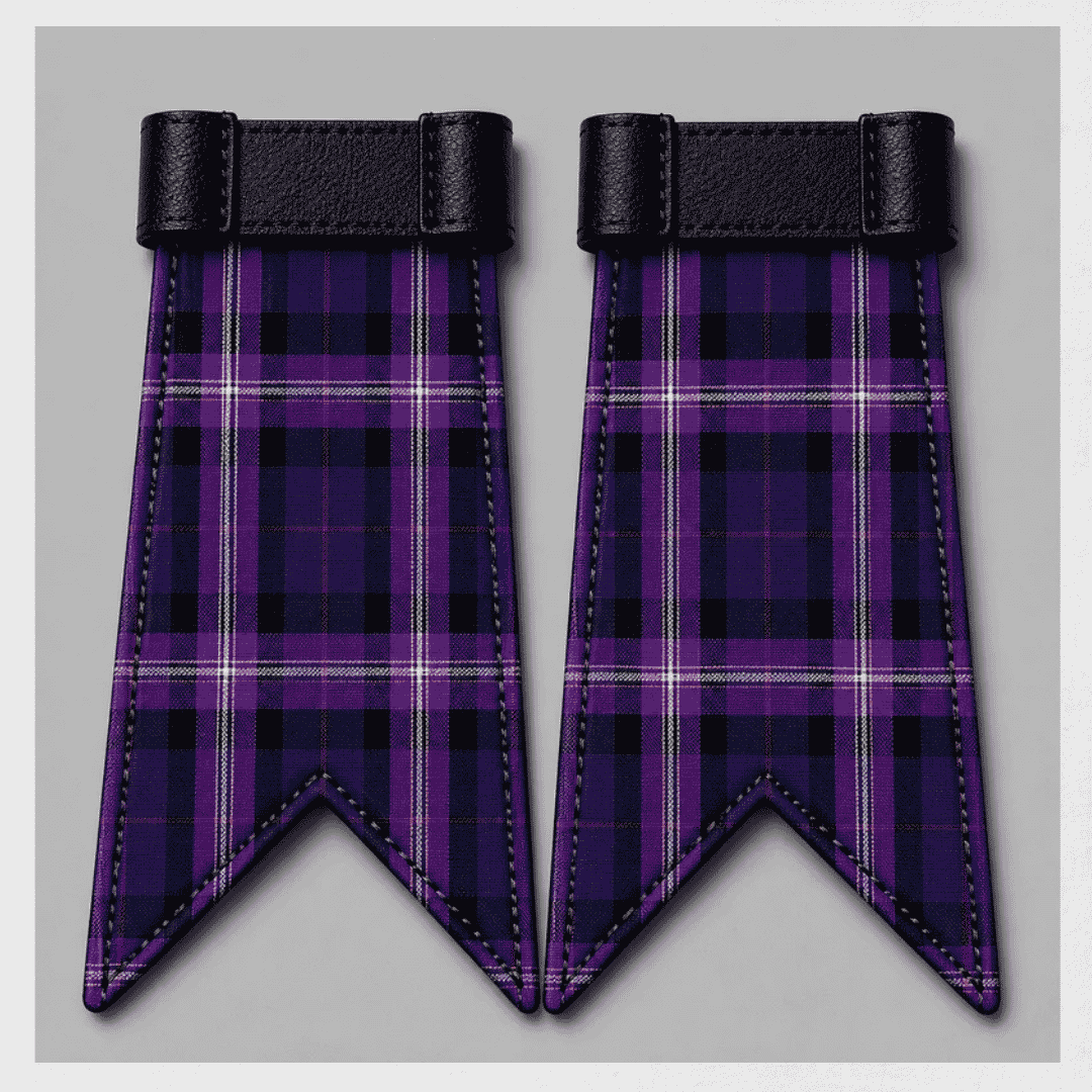 Freemasons Universal Tartan kilt flashes attached to kilt hose for traditional Scottish Highland dress wear