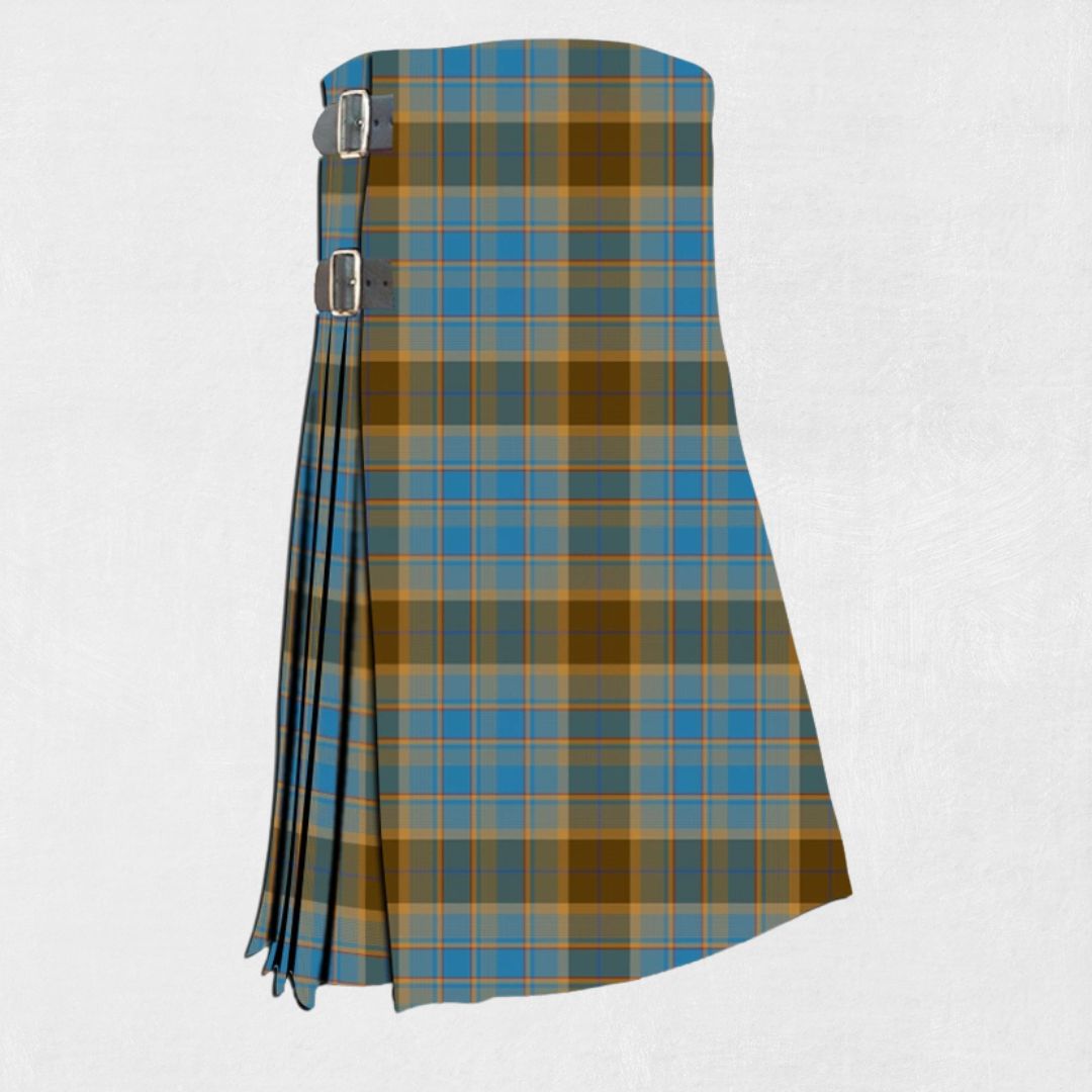Hand-made Allan Tartan Kilt front view, showcasing the adjustable straps and premium wool fabric with the classic Allan Tartan pattern.