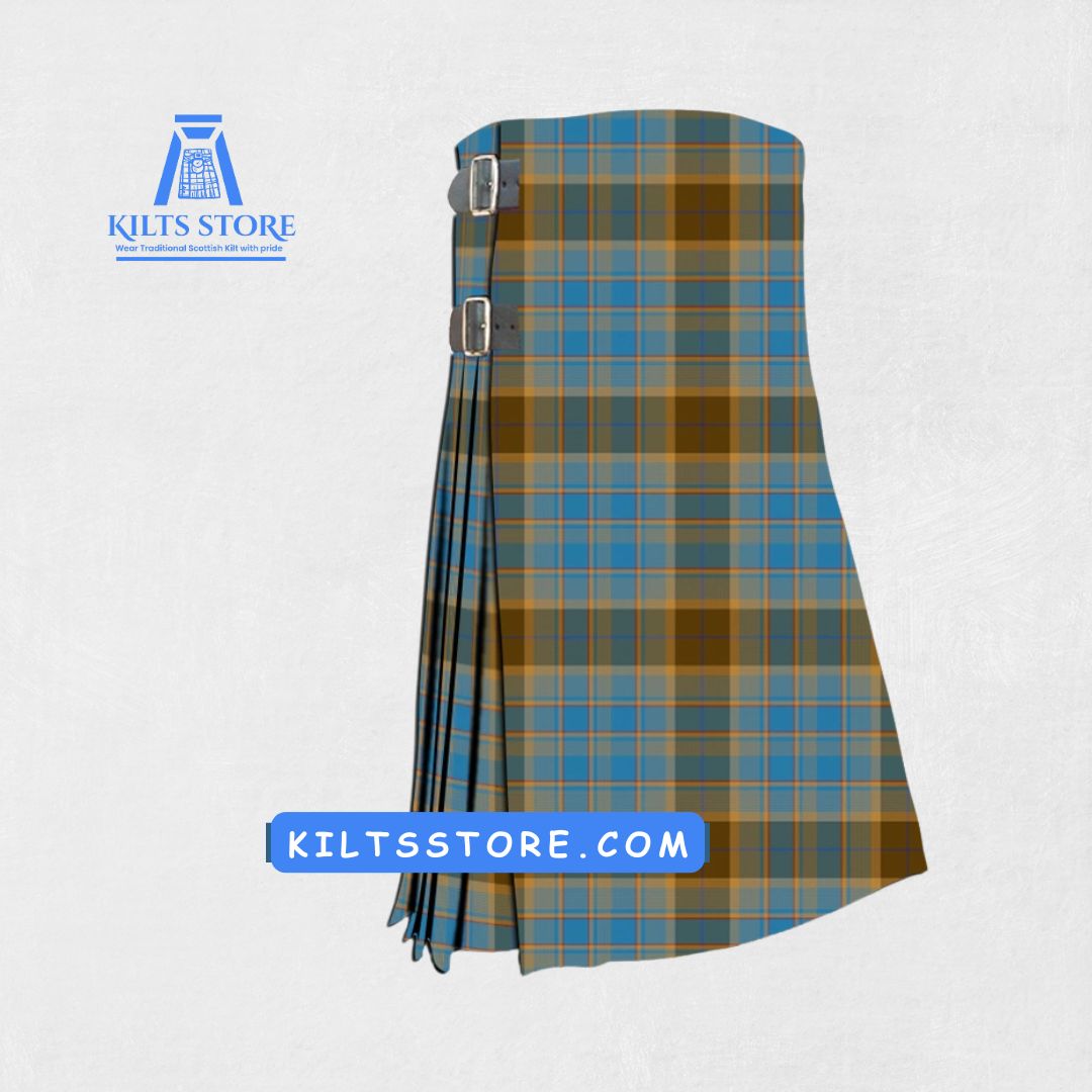 Hand-made Allan Tartan Kilt front view, showcasing the adjustable straps and premium wool fabric with the classic Allan Tartan pattern.