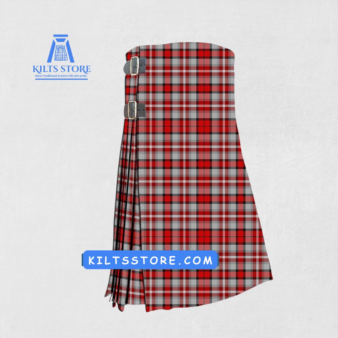 Hand-made Alloway Rose Tartan Kilt front view, showcasing adjustable straps and premium wool fabric with the elegant Alloway Rose Tartan pattern.