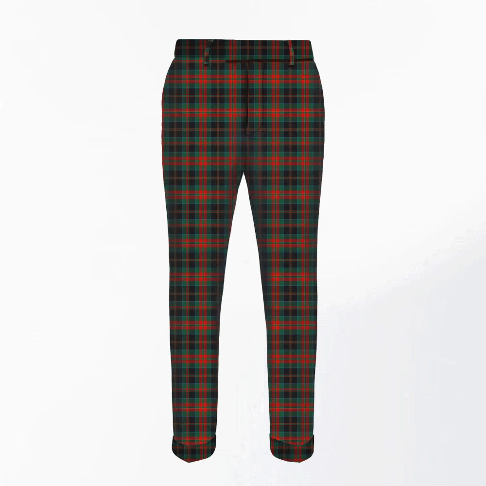 Front view of Hand Made Blair Estate Tartan Trousers in blue and green tartan with tailored pleats