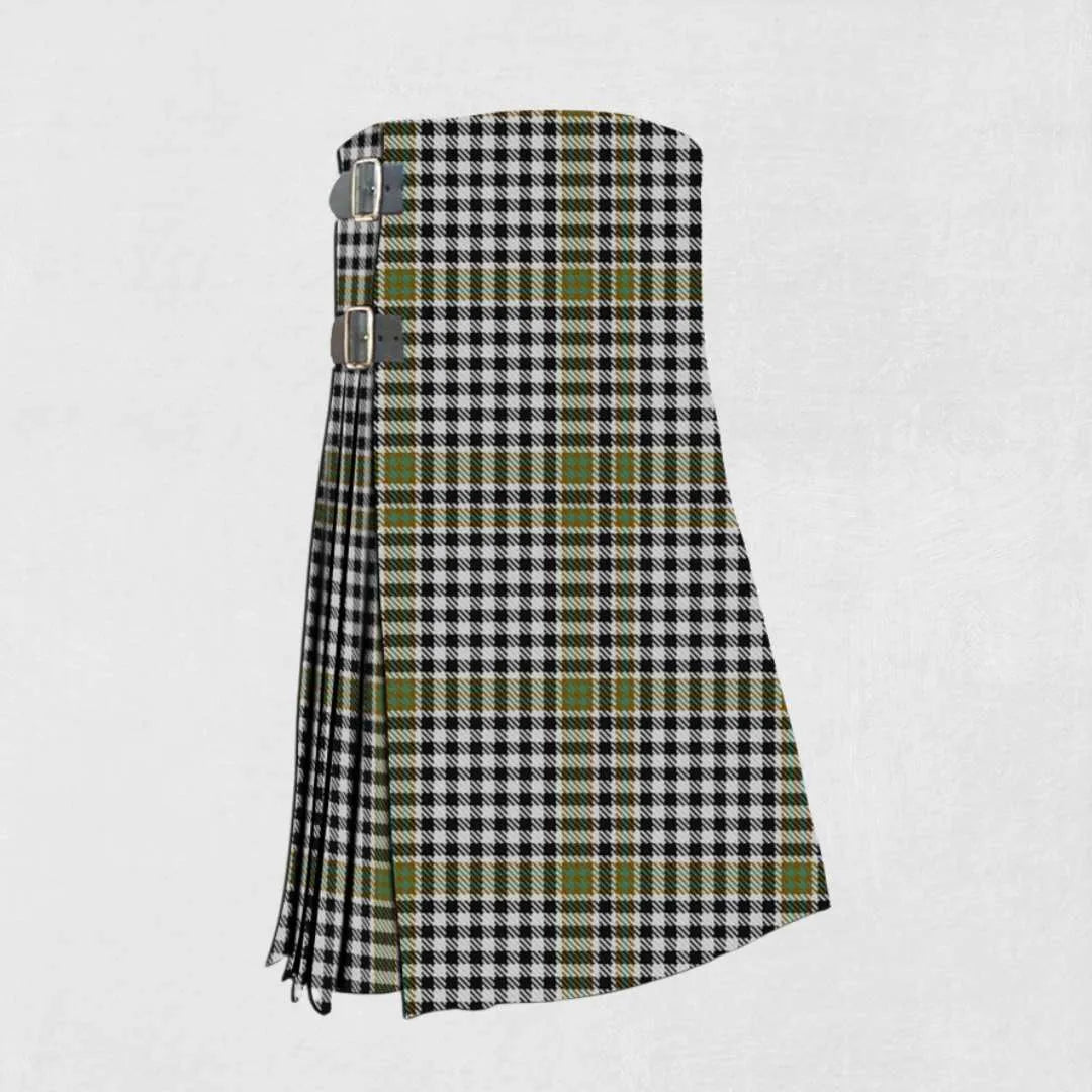 Hand made Burns tartan kilt with red, black, green, and white check pattern