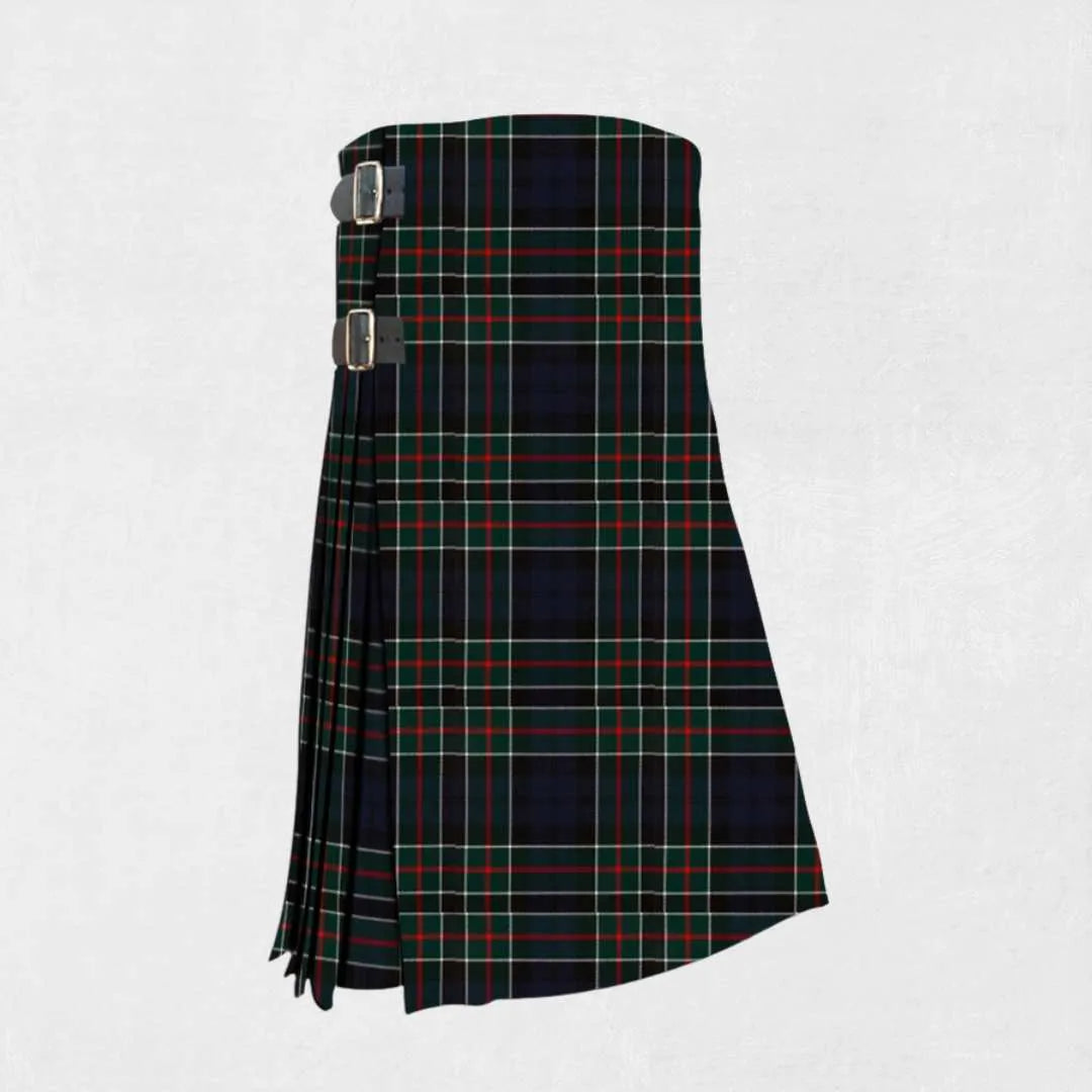 Handmade Colquhoun tartan kilt in red, black, and white with pleated back