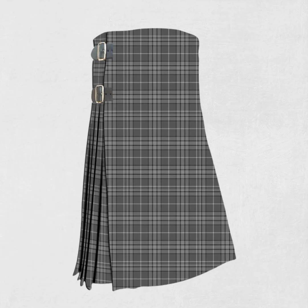 Handmade Hebridean Granite tartan kilt in charcoal grey and black design