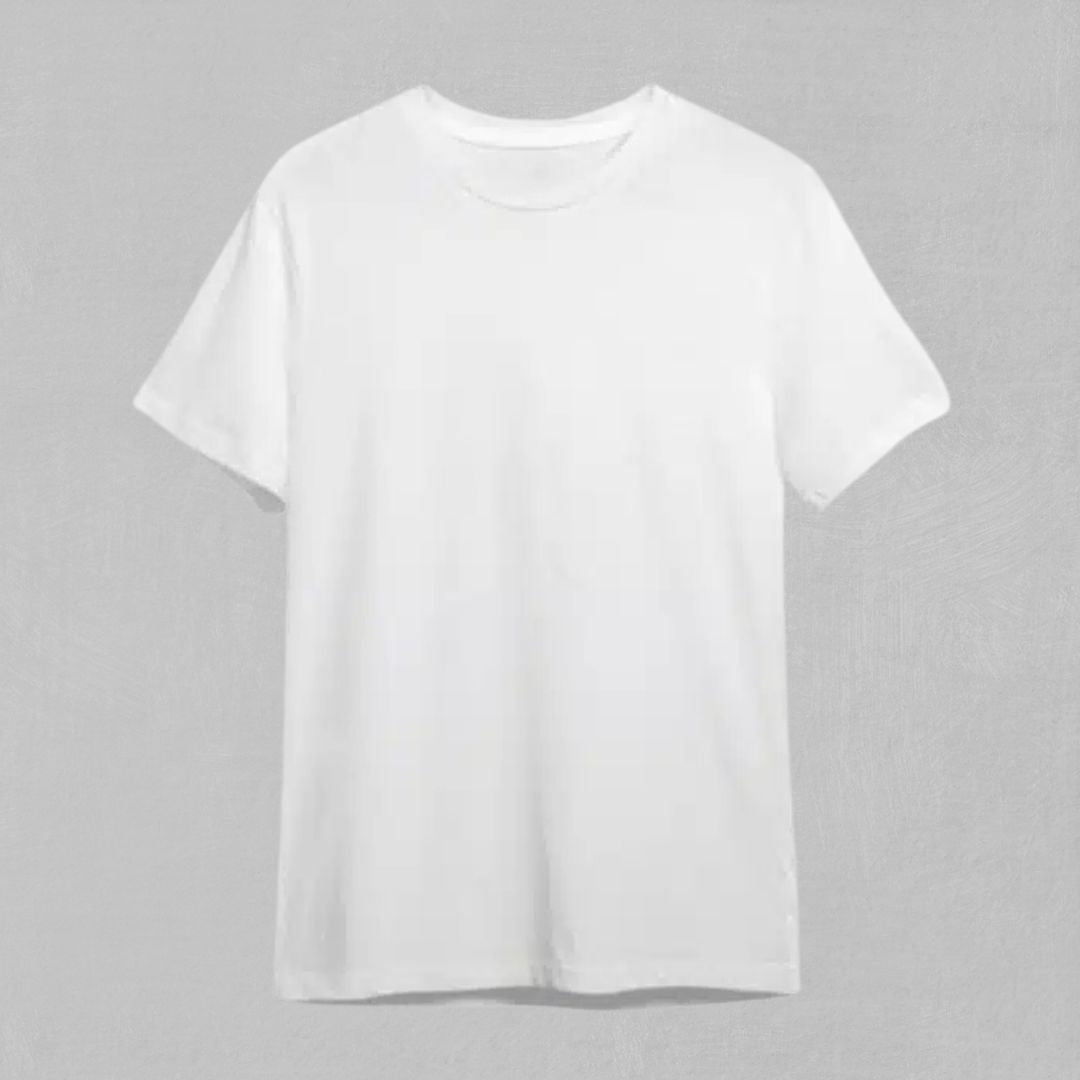 Front view of handmade white cotton t-shirt