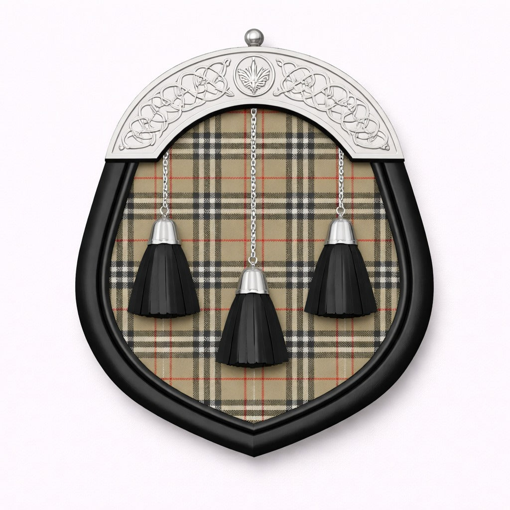 Handmade Burberry tartan sporran with classic check pattern worn with kilt