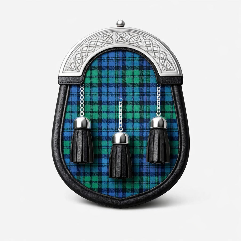 Handmade Campbell tartan sporran with traditional Scottish design worn with kilt