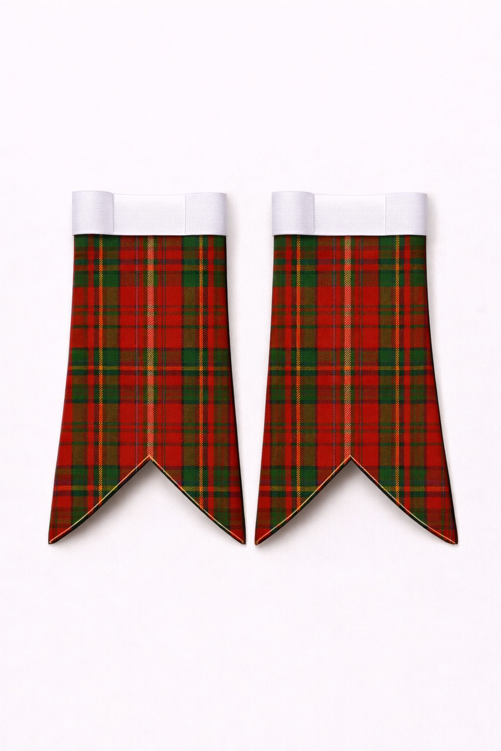 Handmade Dunbar Tartan Flashes displayed on traditional kilt outfit showing detailed craftsmanship