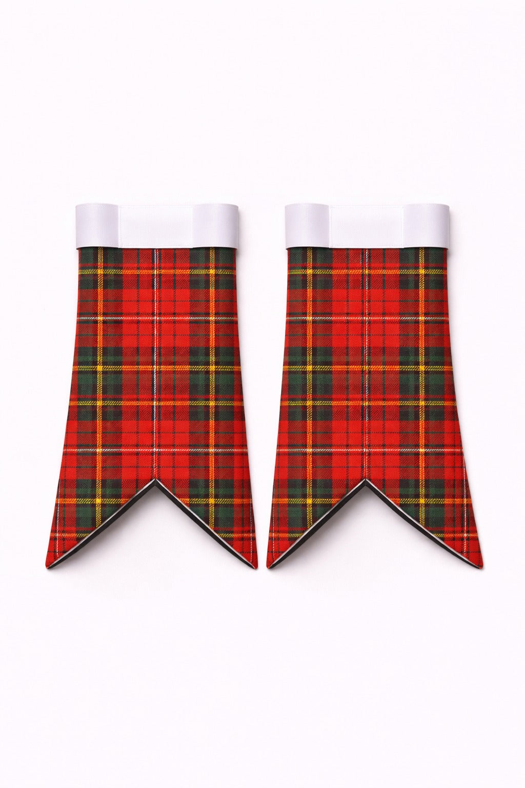 Handmade Fraser of Lovat Tartan Flashes displayed on traditional kilt outfit showing detailed craftsmanship