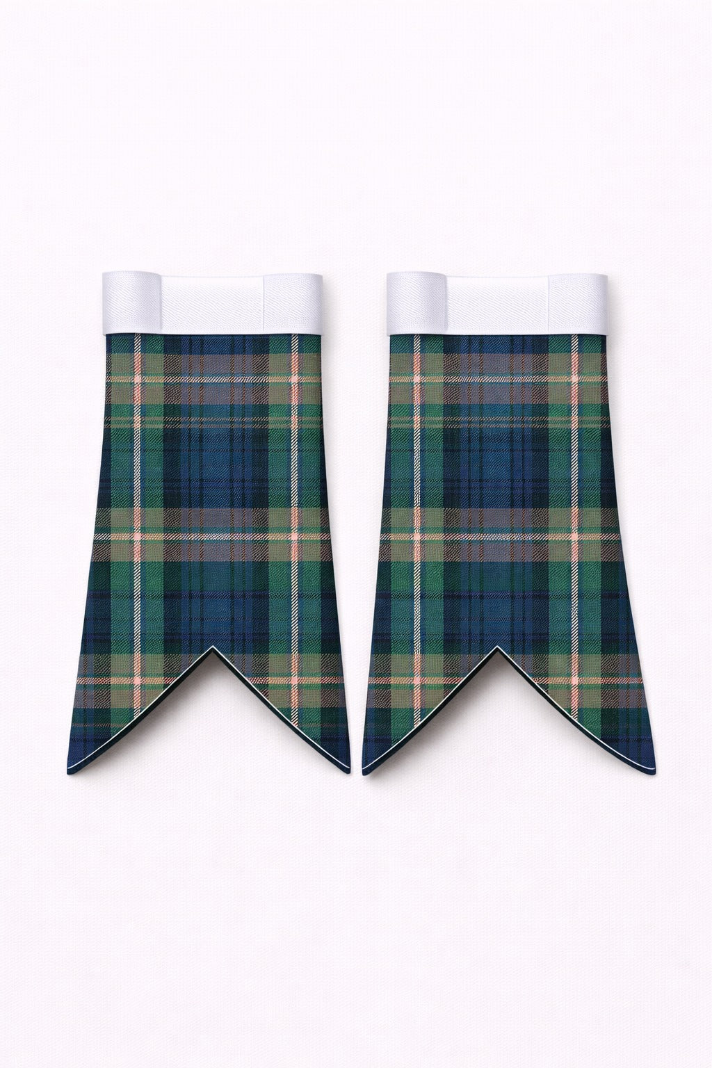 Handmade Gallagher Tartan Flashes displayed on traditional kilt outfit showing detailed craftsmanship