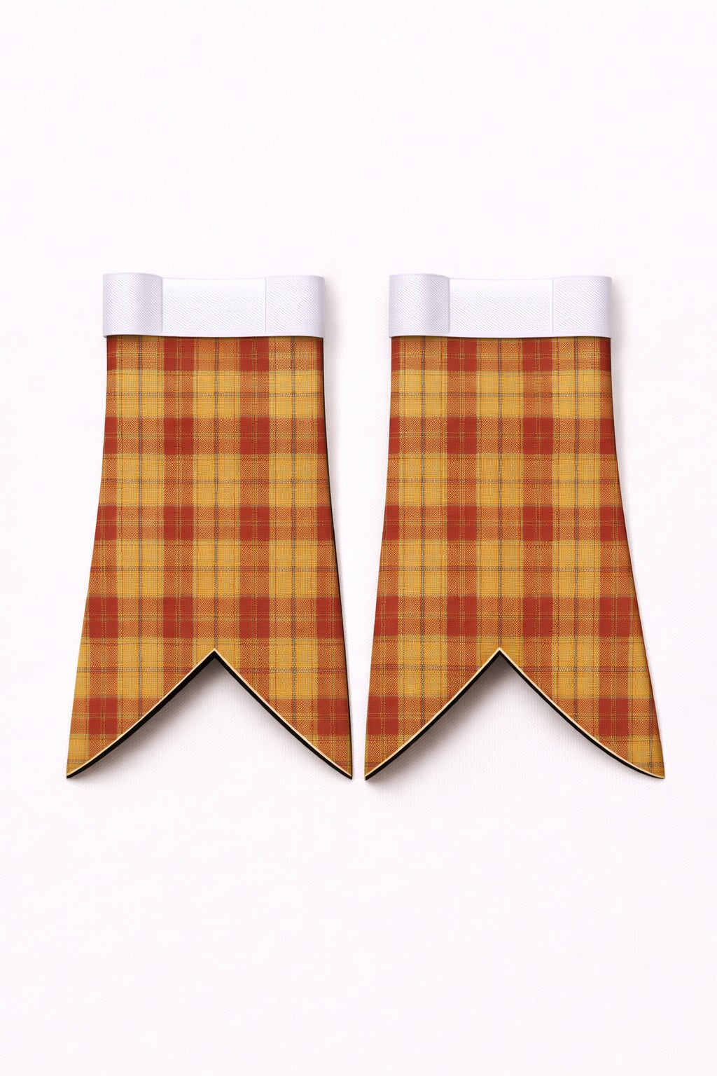 Handmade Glen Affric tartan flashes worn with traditional Scottish kilt hose