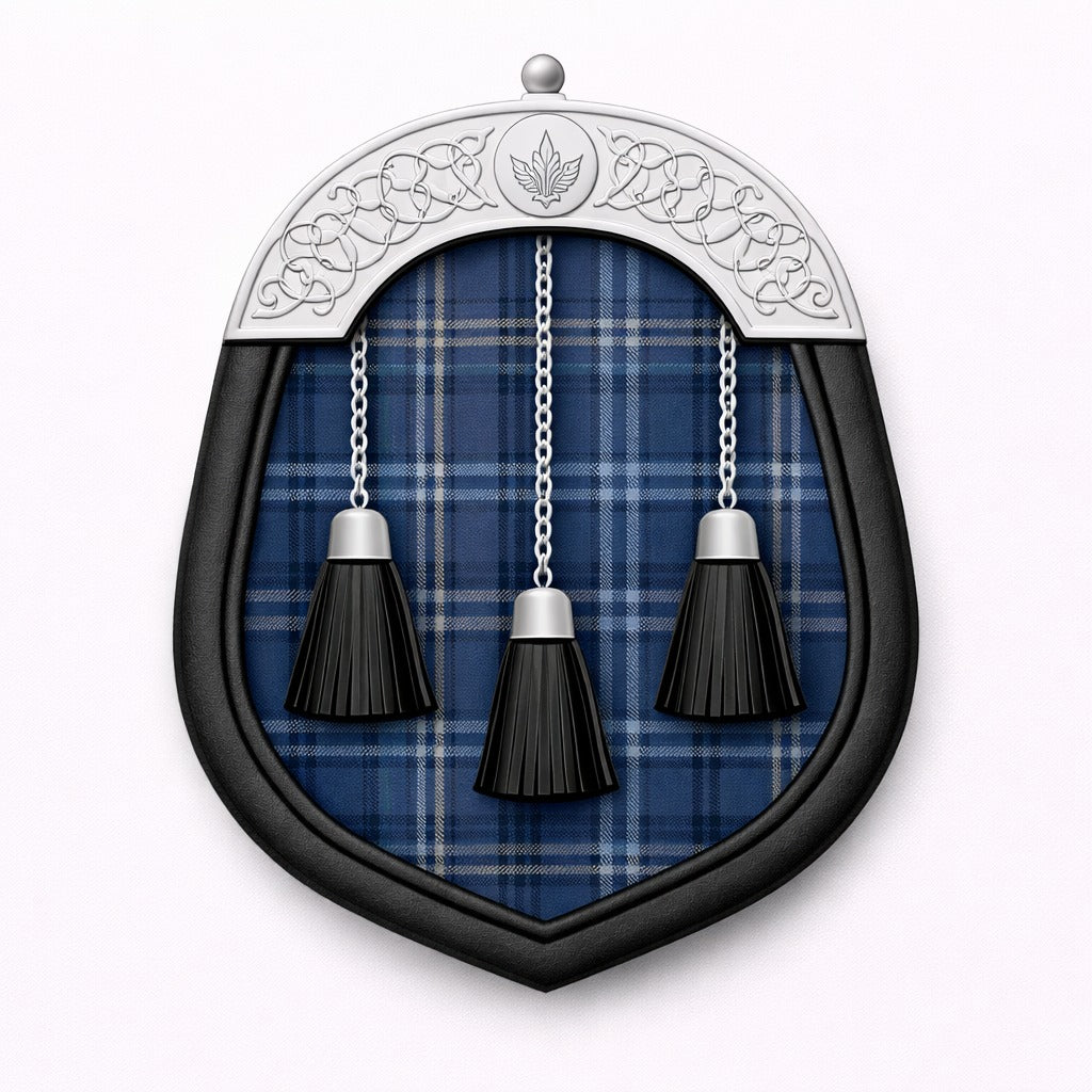 Handmade Highland Sky tartan sporran with traditional Highland design for Scottish kilt outfits