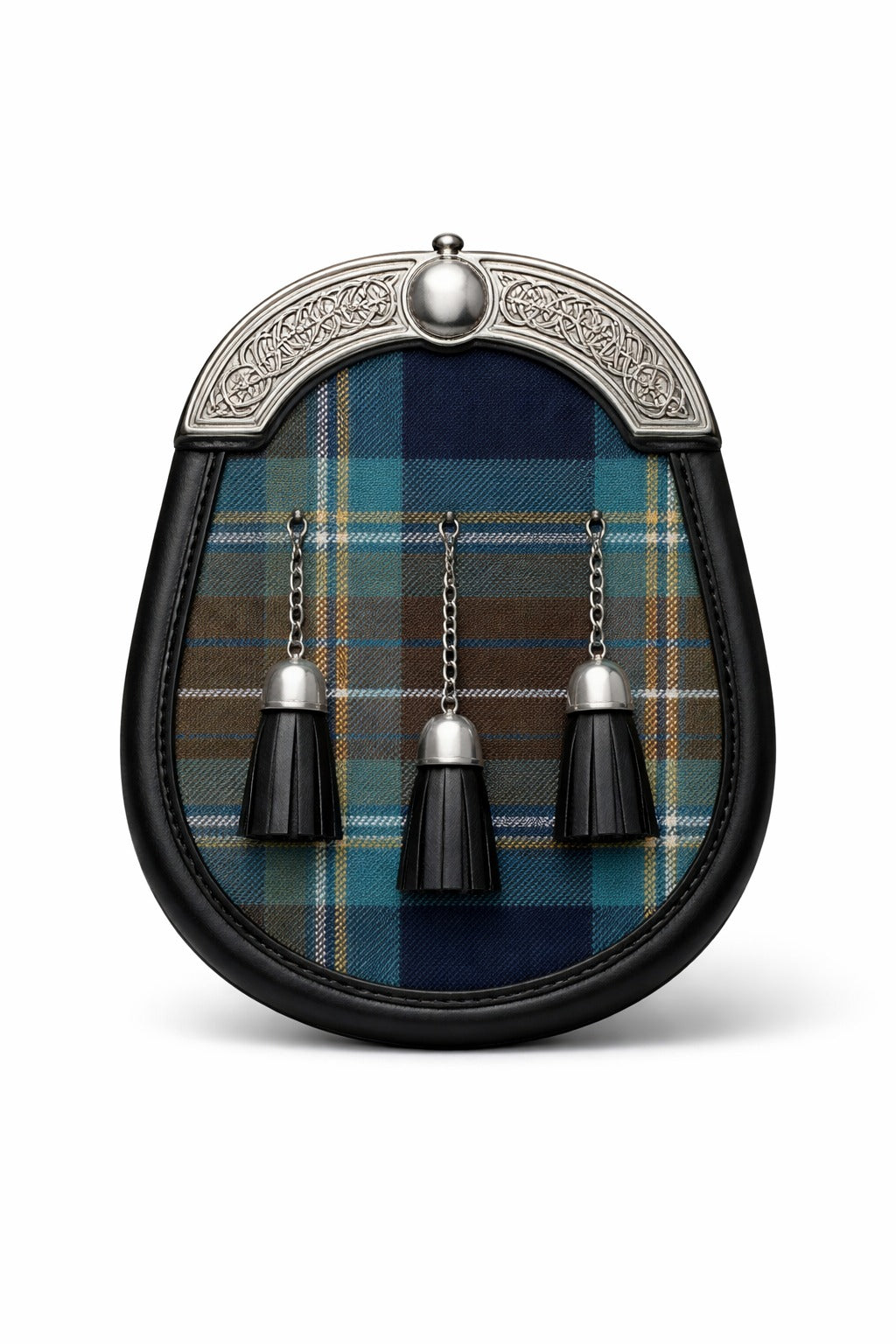 Handmade Holyrood tartan sporran with traditional Scottish design worn with kilt