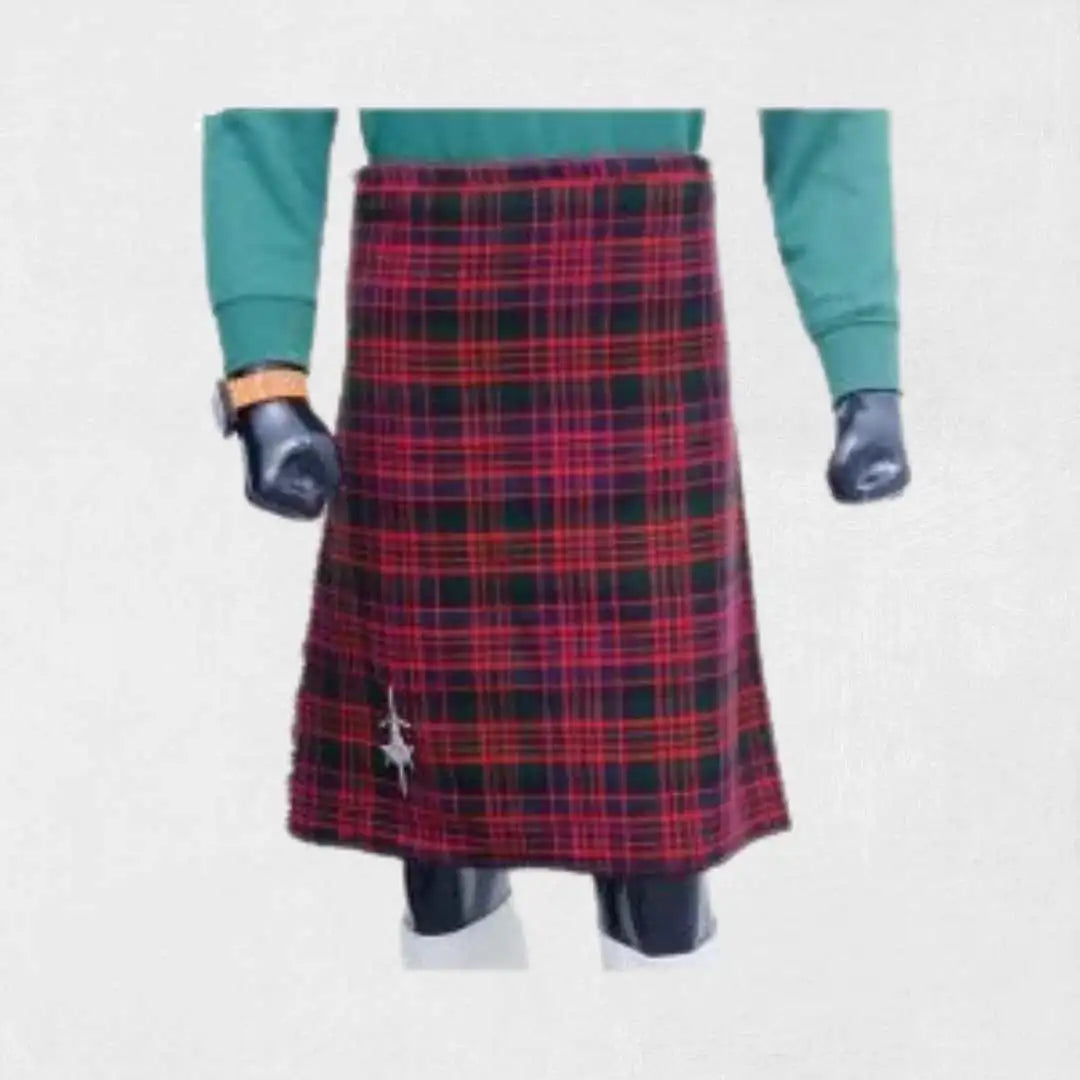 Handmade MacDonald tartan kilt in red, green, navy, and yellow design