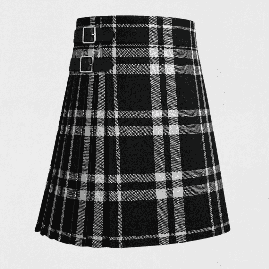 Menzies Tartan Kilt featuring authentic Scottish clan tartan with traditional pleated Highland design