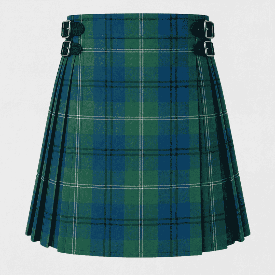 Oliphant Tartan Kilt featuring authentic Scottish clan tartan with traditional pleated Highland design