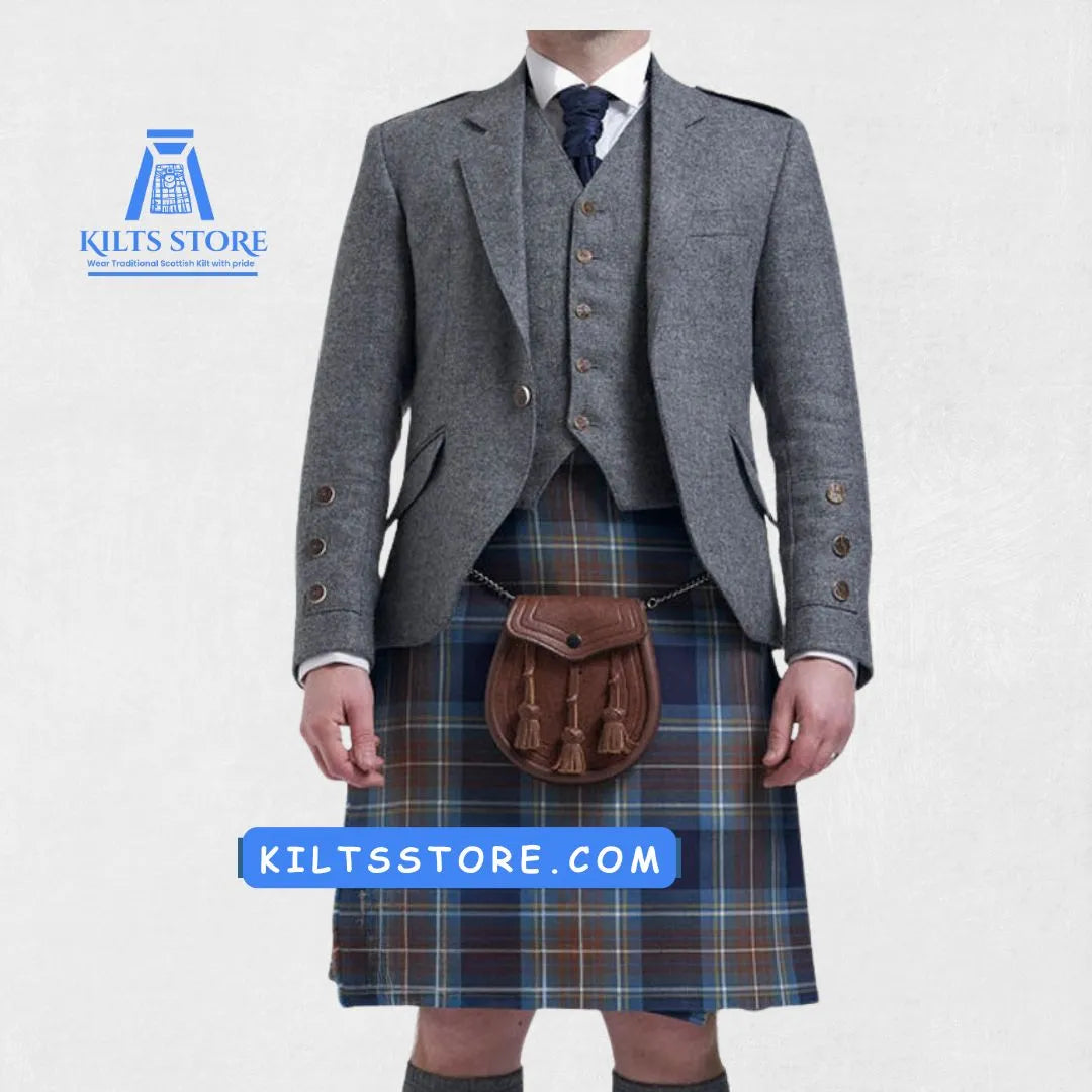 Front view of the Premium-Quality Custom-Made Traditional Grey Argyle Jacket with Vest