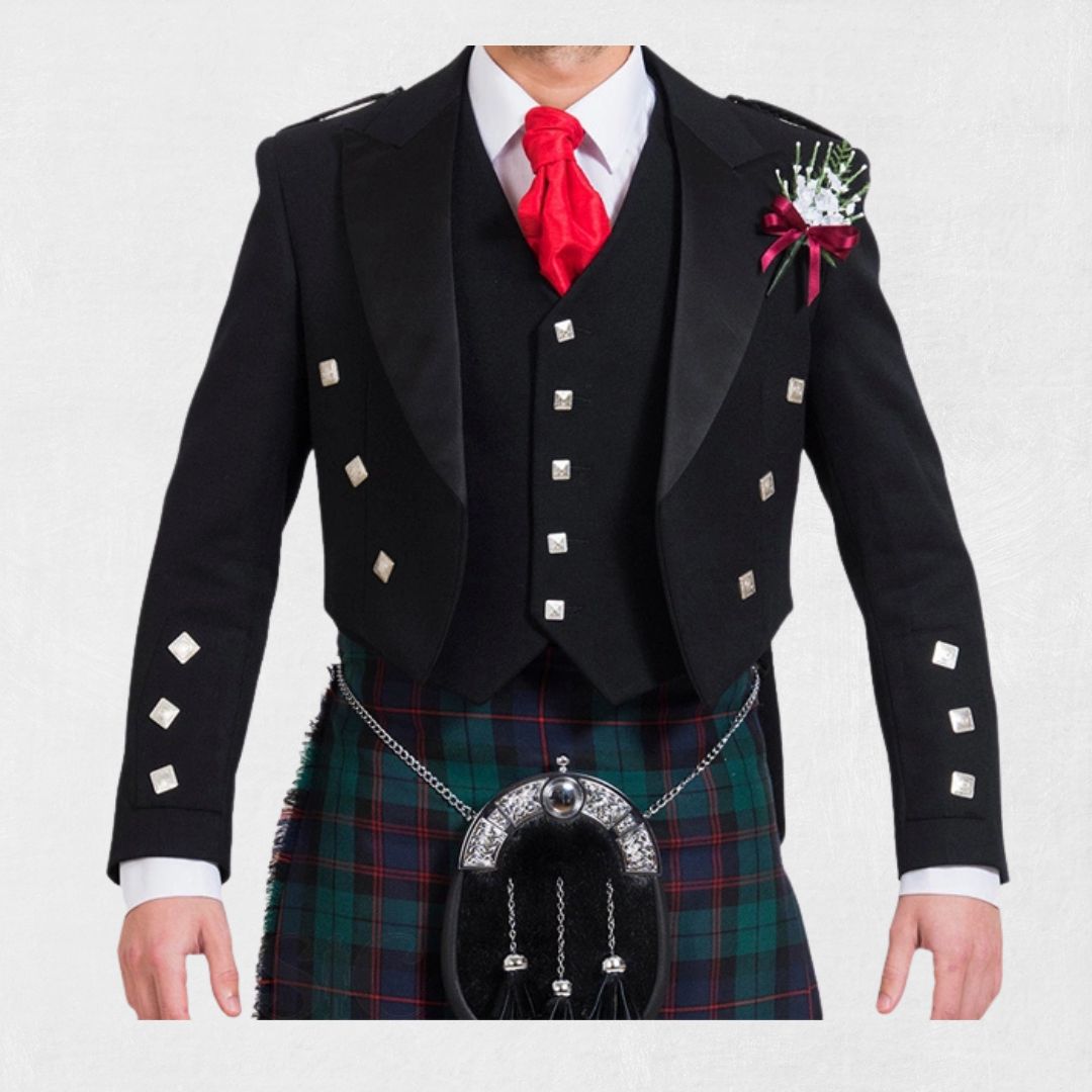 Front view of the Premium-Quality Custom-Made Traditional Prince Charlie Jacket with Five-Button Vest