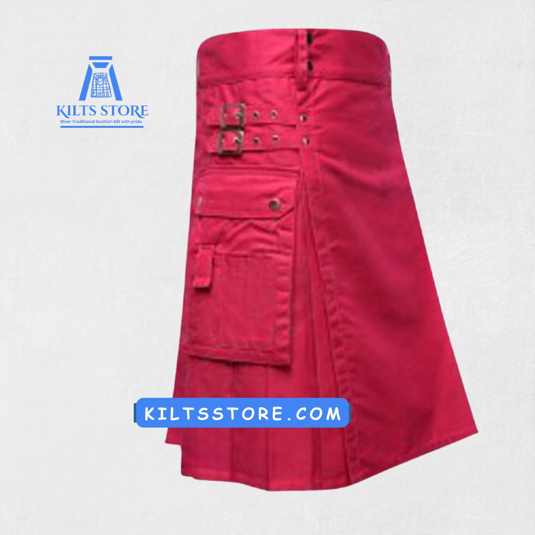 Hand-Made Pink Utility Kilt – Front with Cargo Pockets and Adjustable Straps