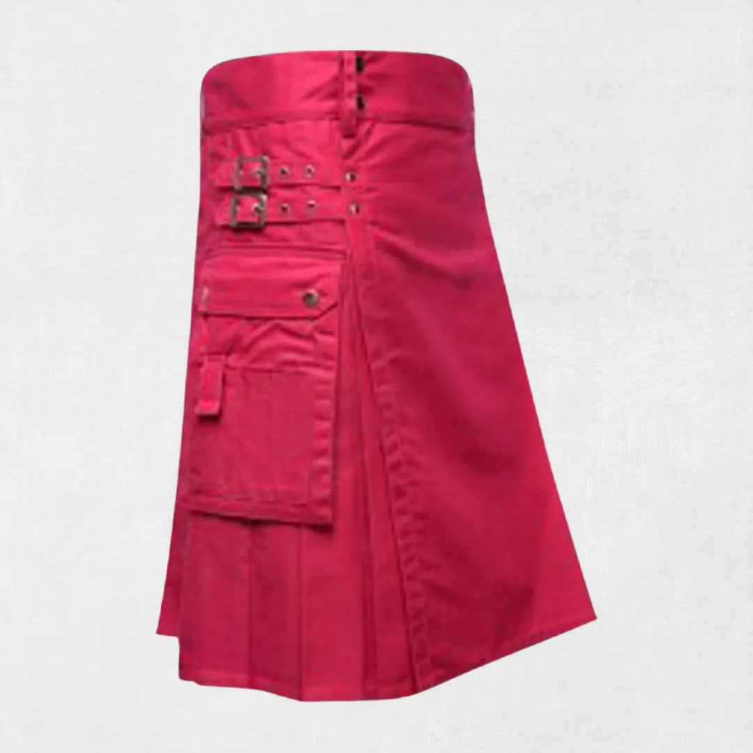 Hand-Made Pink Utility Kilt – Front with Cargo Pockets and Adjustable Straps